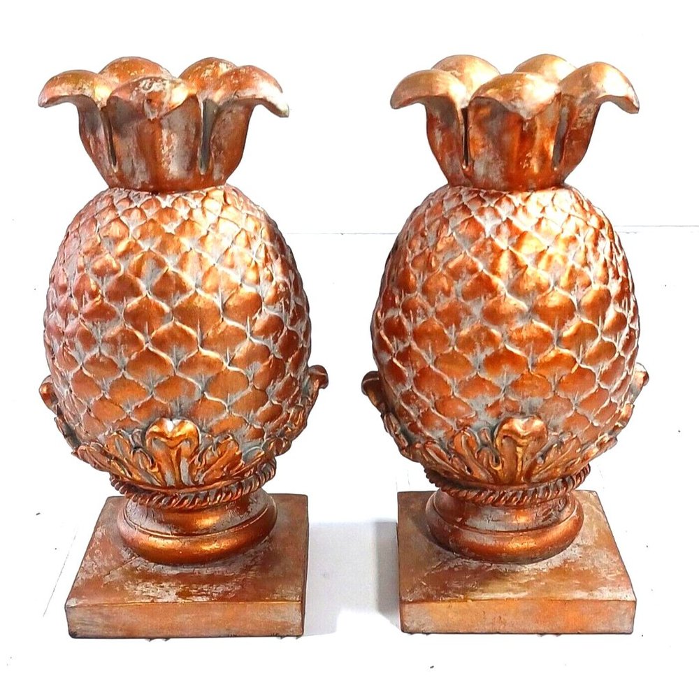 Vintage Gold Old Hollywood Regency Vintage Tropical Pineapple Bookends Book Ends